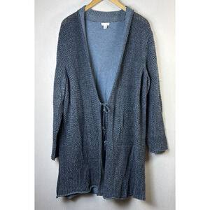 J. Jill Blue Knit Long Cardigan Tie Sweater Womens 2X Light Weight tassel